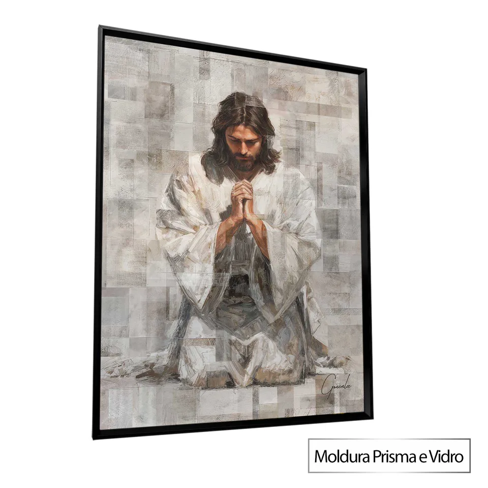 Quadro Jesus Grid Art Minimalista com moldura Prisma e vidro