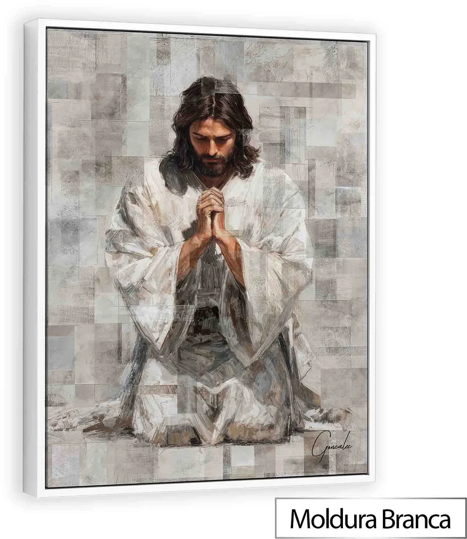 Quadro Jesus Grid Art Minimalista com moldura de filete branca