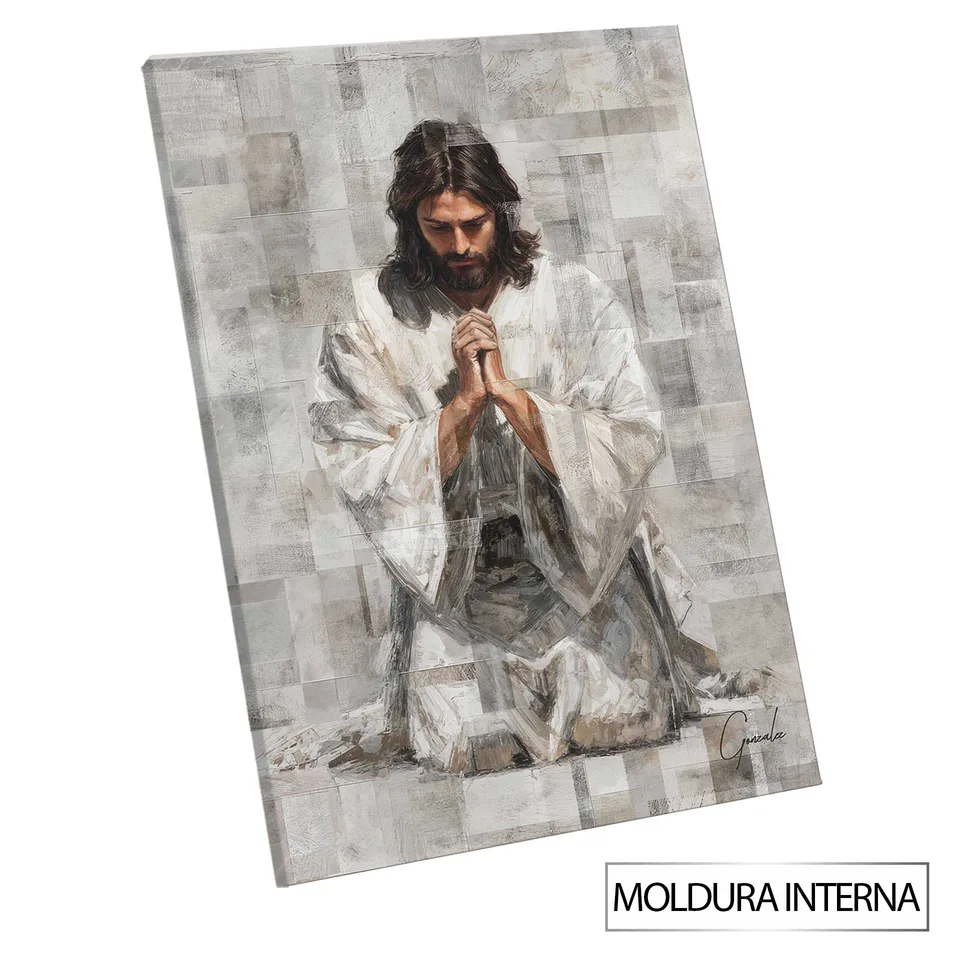 Quadro Jesus Grid Art Minimalista com moldura interna