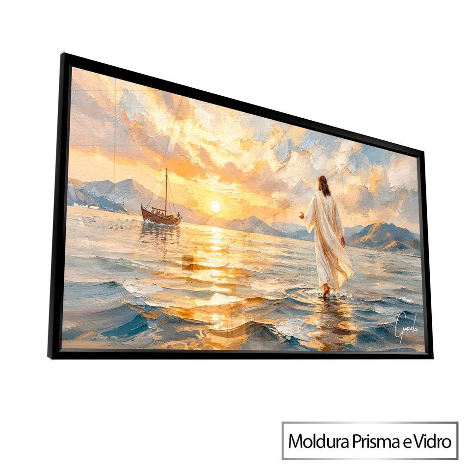 Quadro Jesus no Caminho das Águas com moldura Prisma e vidro