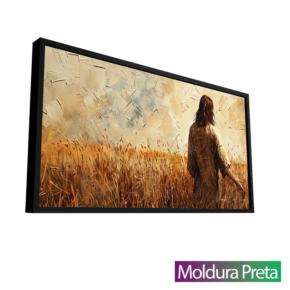 Quadro Jesus no Campo de Trigo com moldura de filete preta