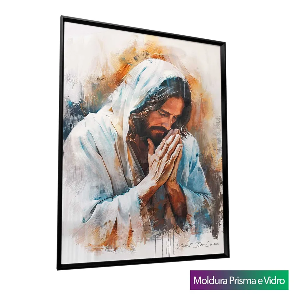 Quadro Jesus o Salvador Lux'Art com moldura Prisma e vidro