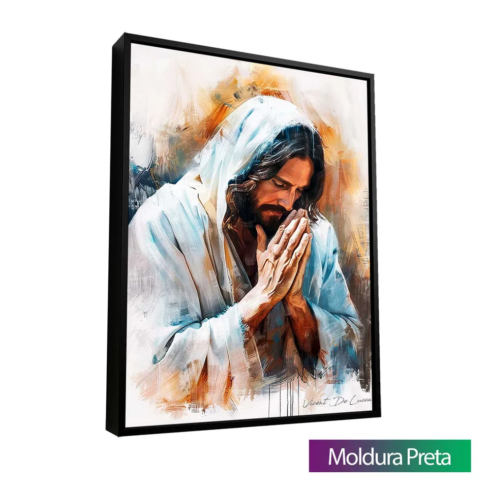 Quadro Jesus o Salvador Lux'Art com moldura de filete preta
