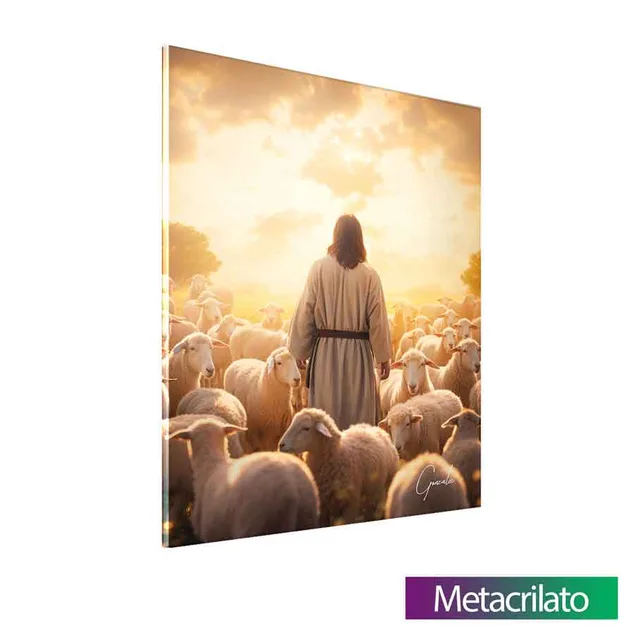 Quadro Jesus Pastor de Ovelhas com acabamento em metacrilato