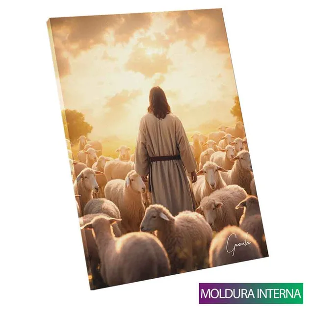 Quadro Jesus Pastor de Ovelhas com moldura interna