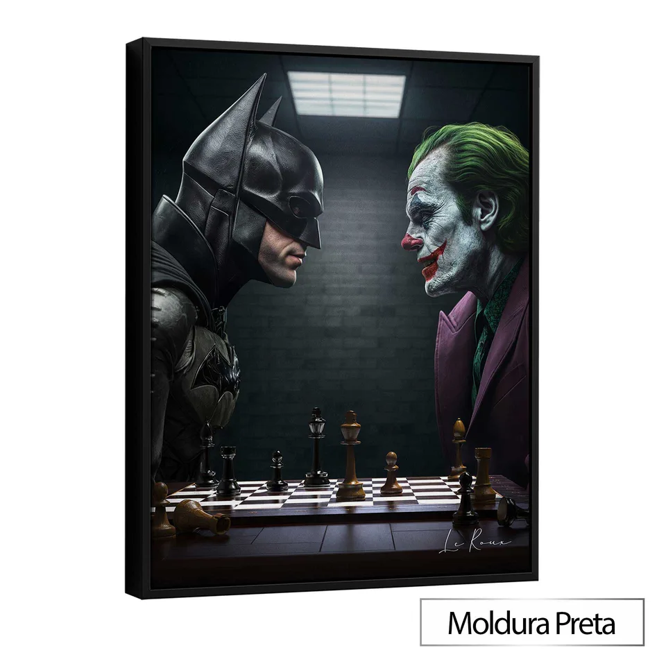 Quadro Jogada Final Batman e Coringa com moldura de filete preta
