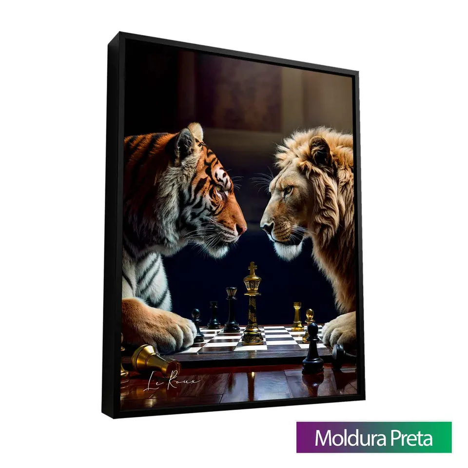 Quadro Jogo de Feras com moldura de filete preta