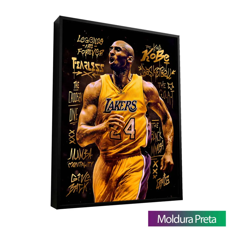 Quadro Kobe Bryant Grafite CRAIG com moldura de filete preta