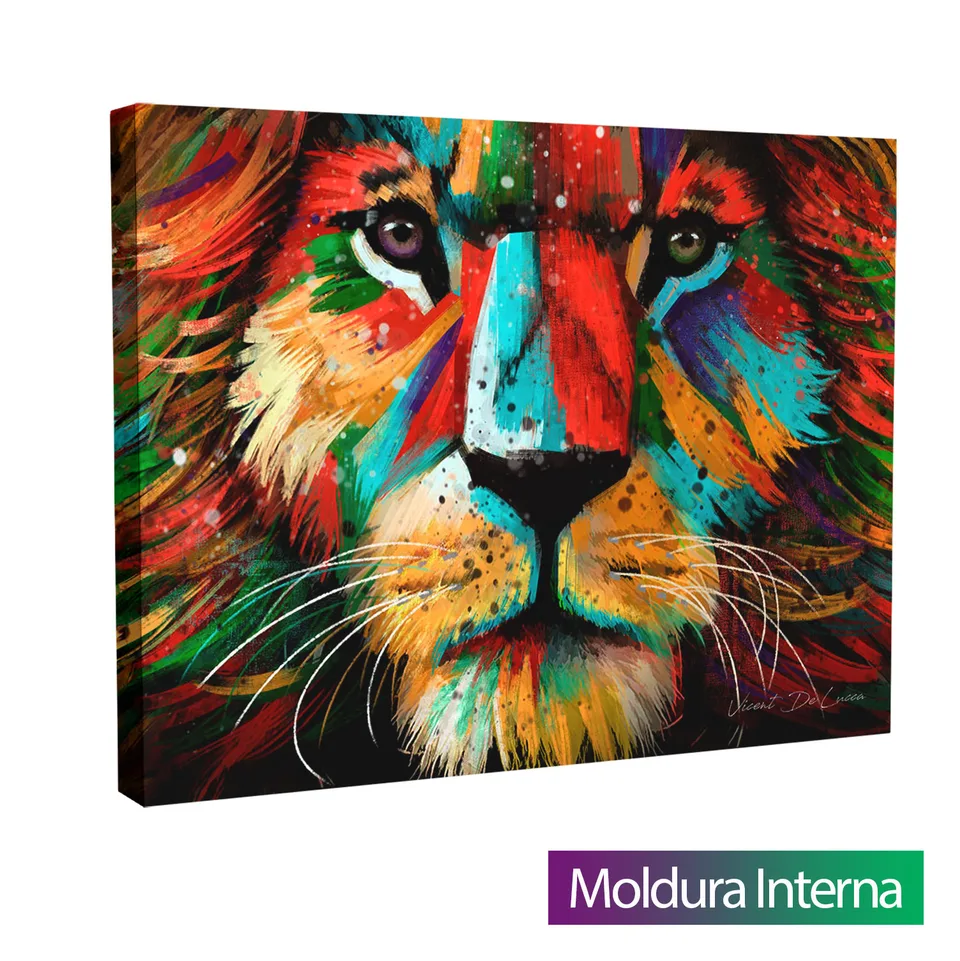 Quadro Leão Colorido com moldura interna