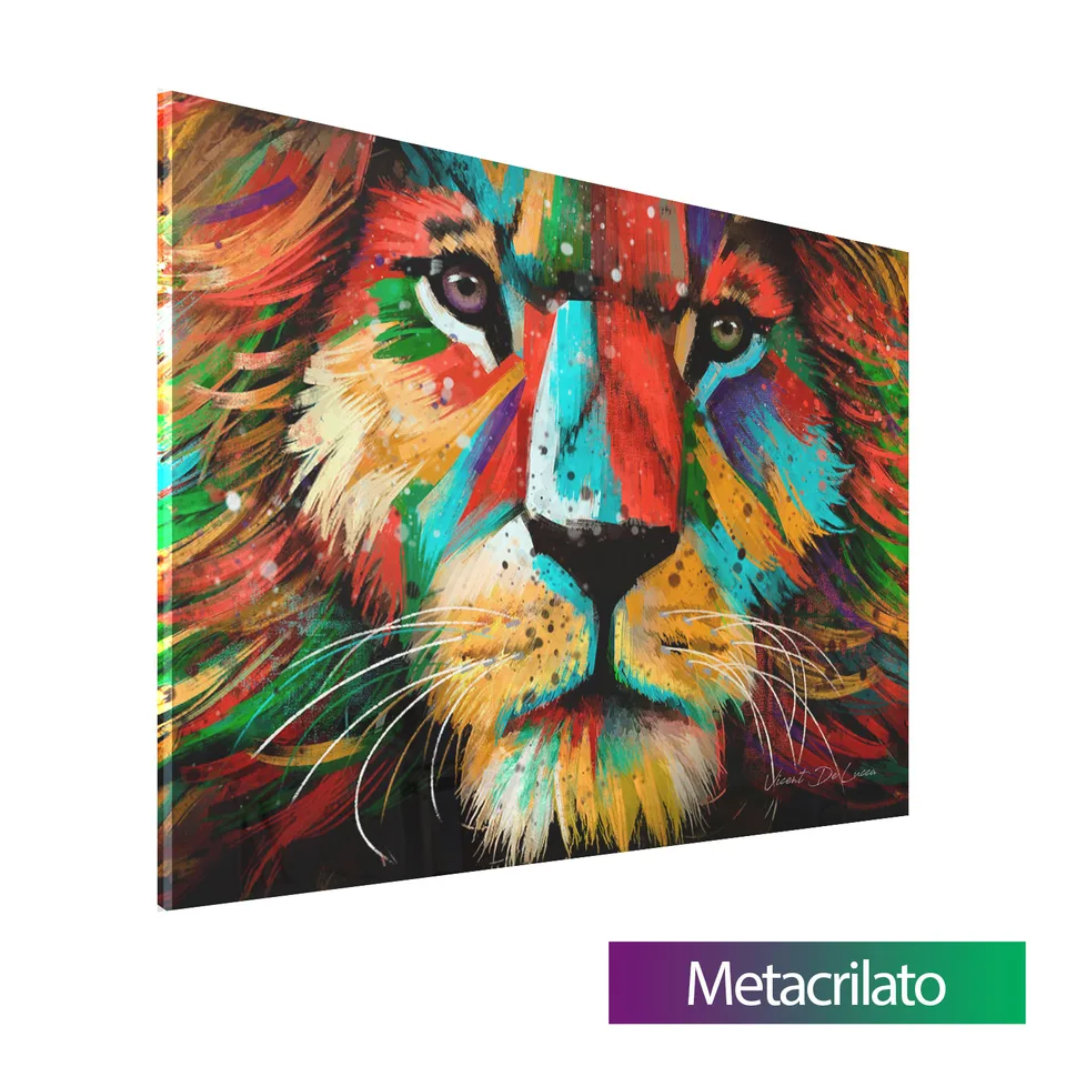 Quadro Leão Colorido com acabamento em metacrilato