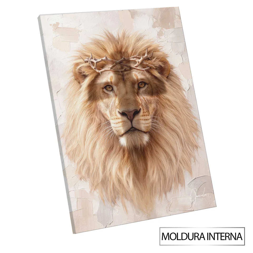 Quadro Leão de Judá - Coleção Cream Art com moldura interna