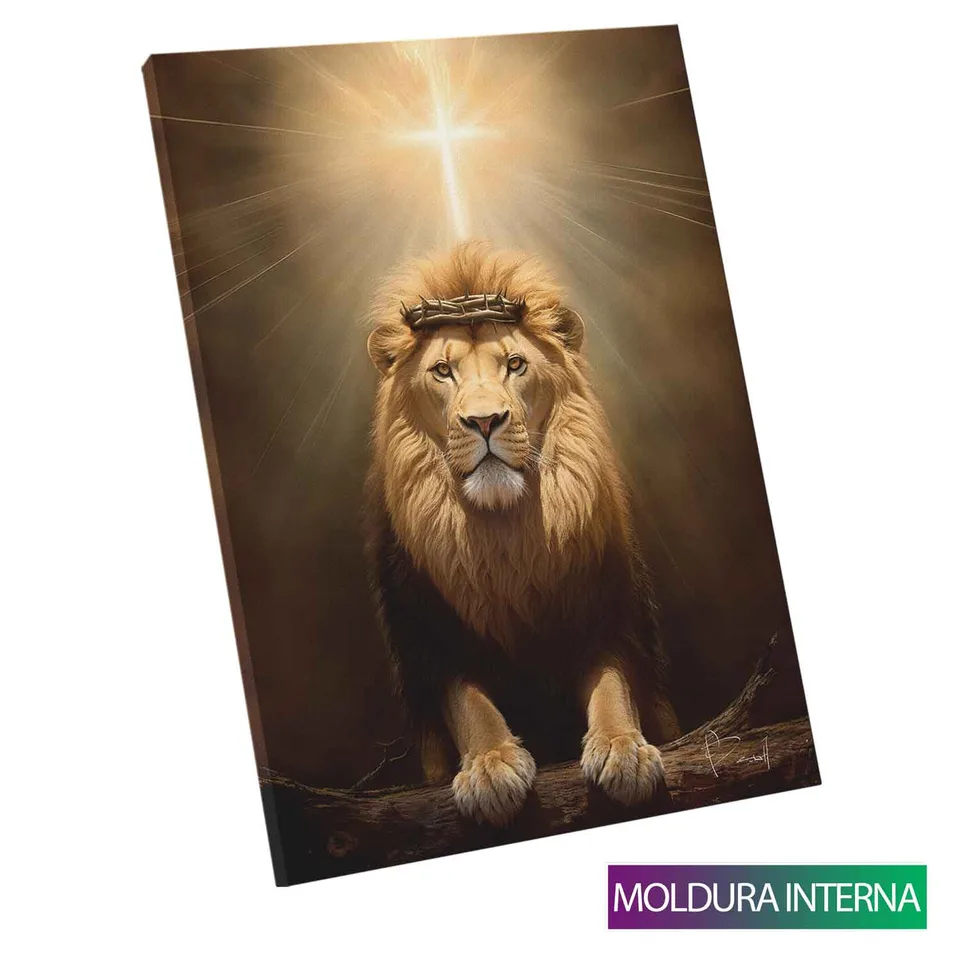 Quadro Leão de Judá e a Luz Divina com moldura interna