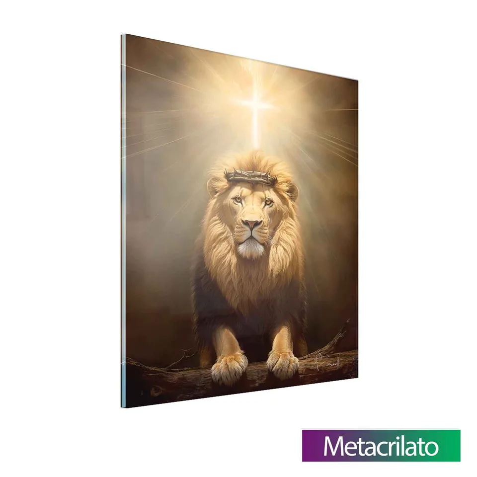 Quadro Leão de Judá e a Luz Divina com acabamento em metacrilato