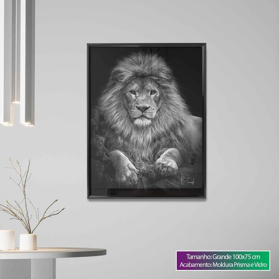 8184 Quadro Leão na Pedra Preto e Branco (10)