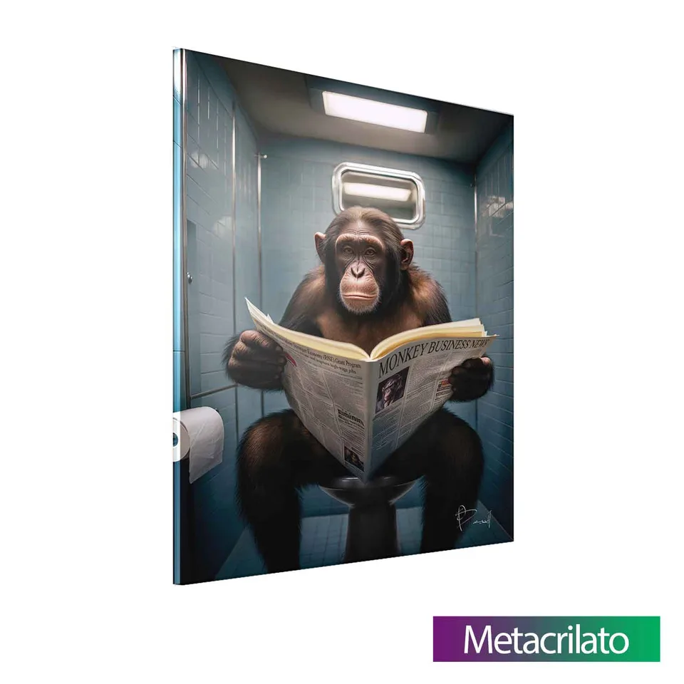 Quadro Macaco e as Manchetes com acabamento em metacrilato