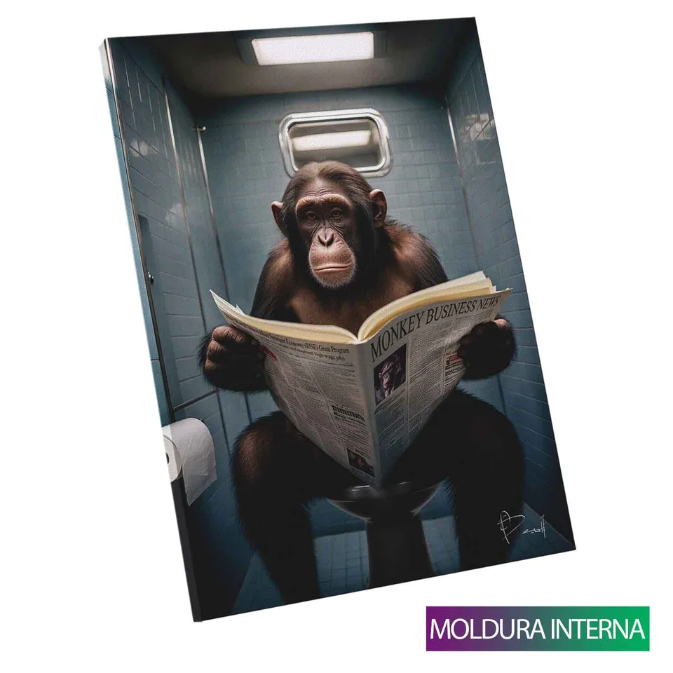 Quadro Macaco e as Manchetes com moldura interna