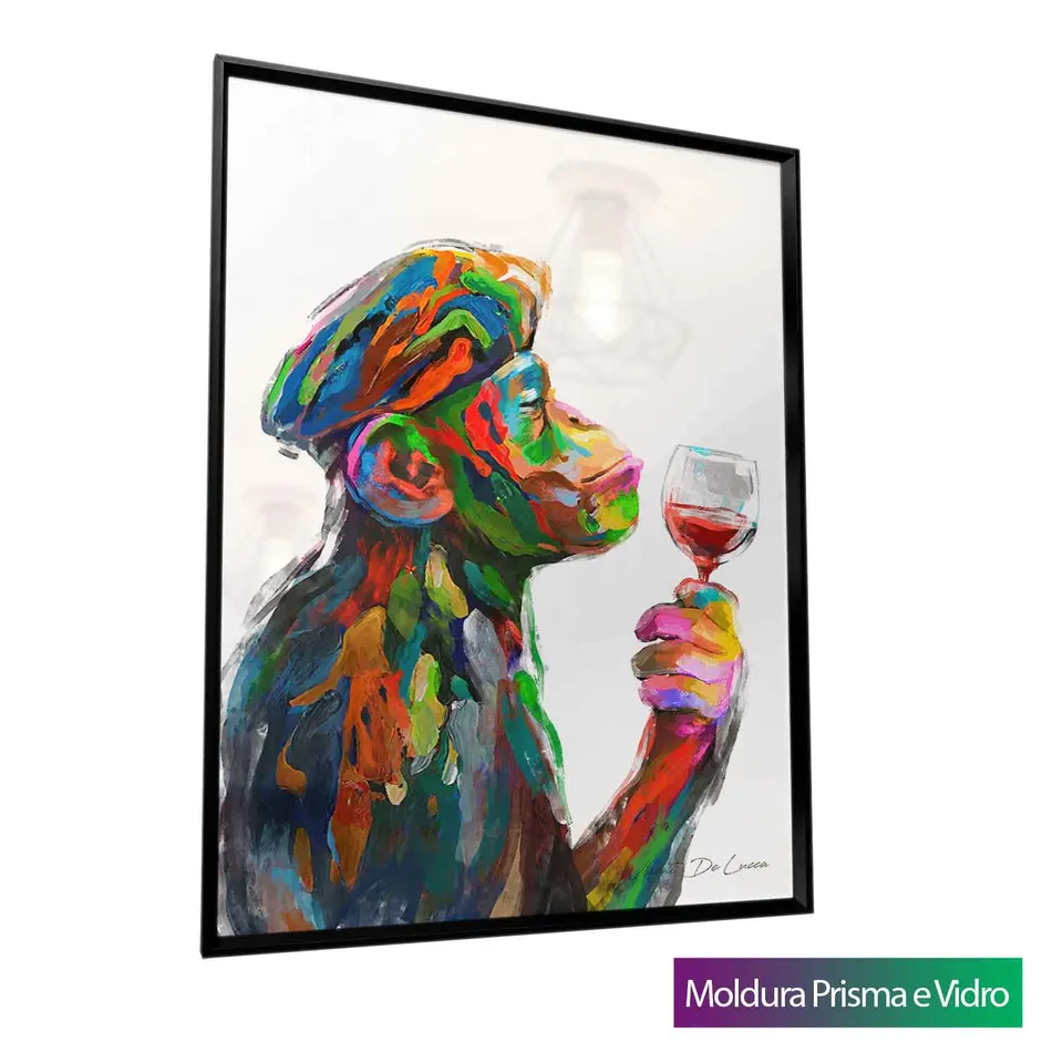 Quadro Macaco Sommelier com moldura Prisma e vidro