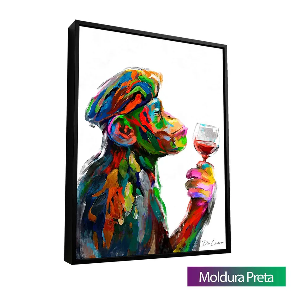 Quadro Macaco Sommelier com moldura de filete preta