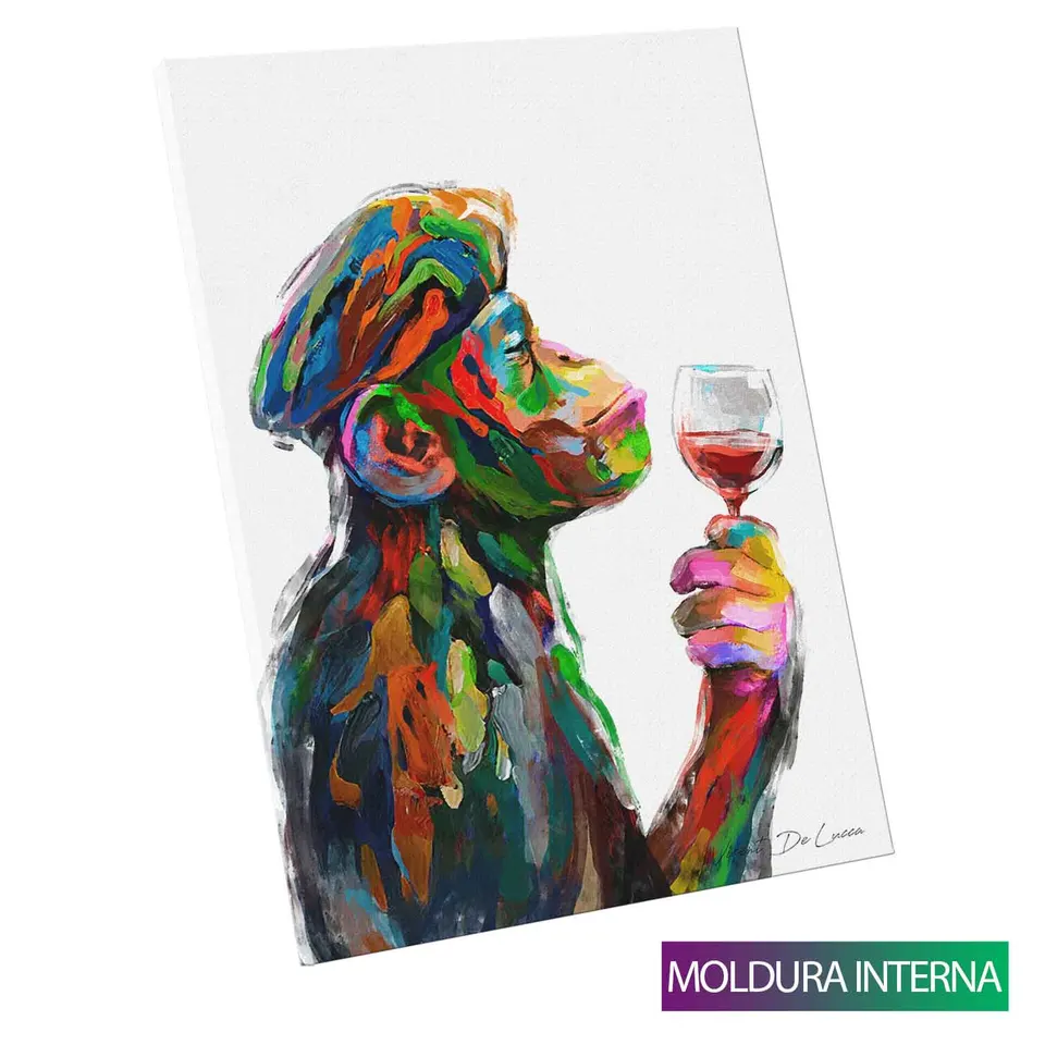 Quadro Macaco Sommelier com moldura interna