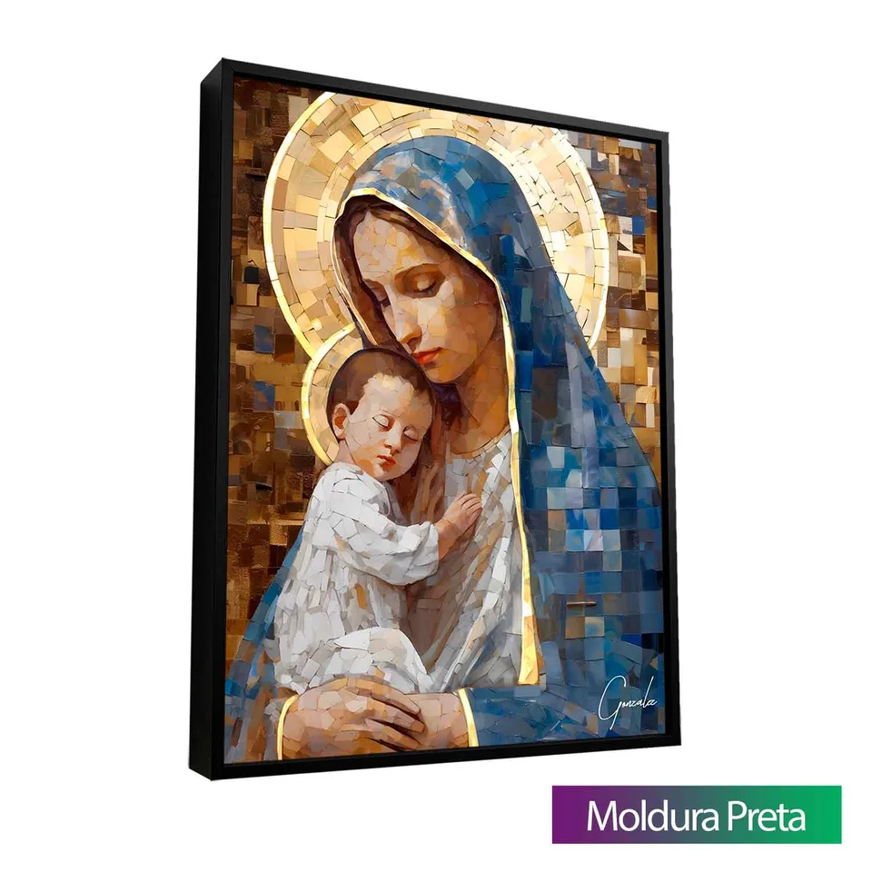 Quadro Maria e Jesus Grid Art com moldura de filete preta