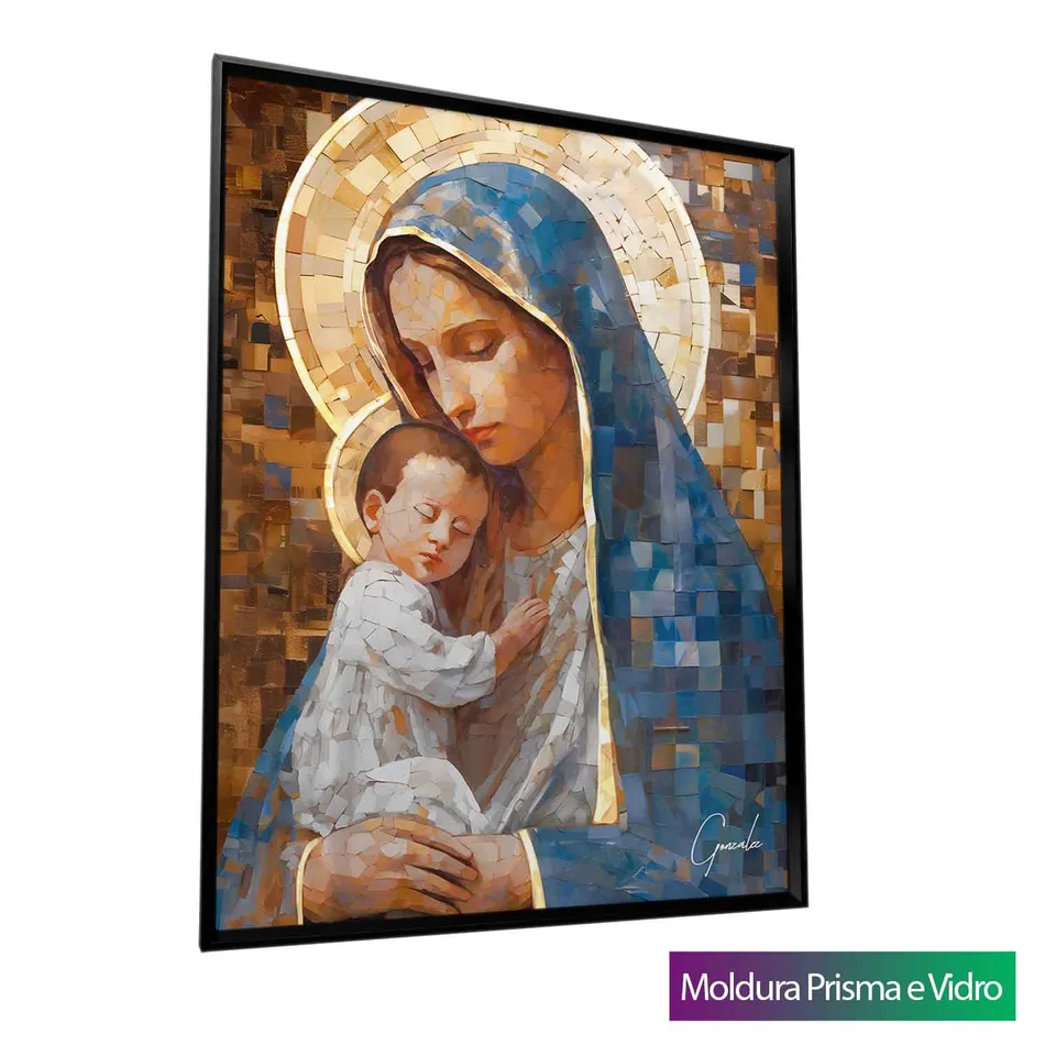 Quadro Maria e Jesus Grid Art com moldura Prisma e vidro