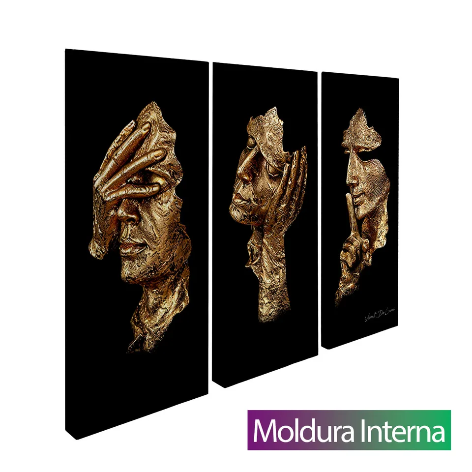 Quadro Máscaras Sábias 3 peças com moldura interna