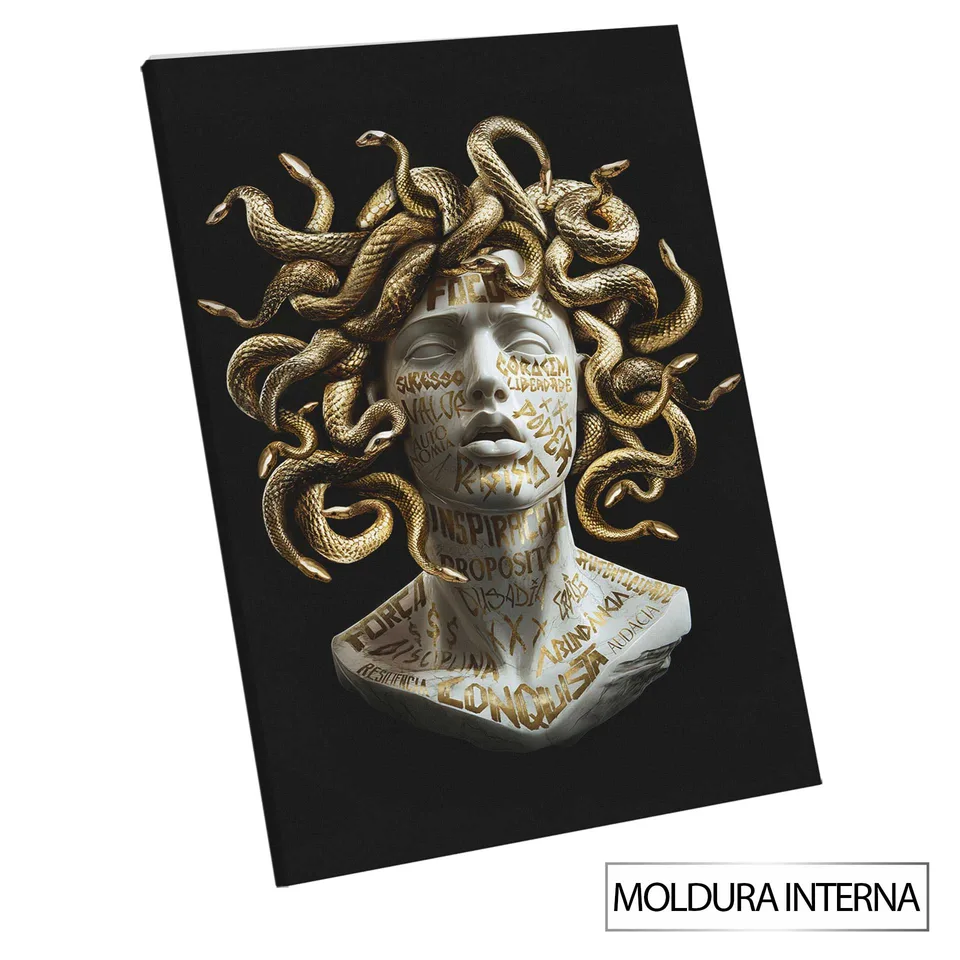 Quadro Medusa Grafite Dourado CRAIG com moldura interna