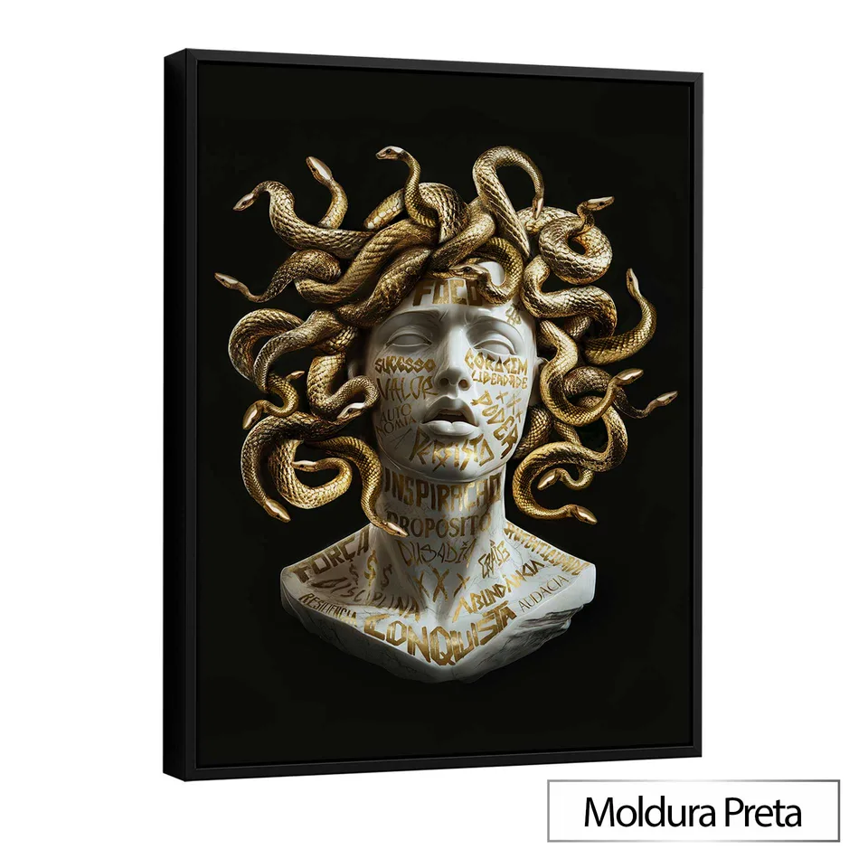 Quadro Medusa Grafite Dourado CRAIG com moldura de filete preta