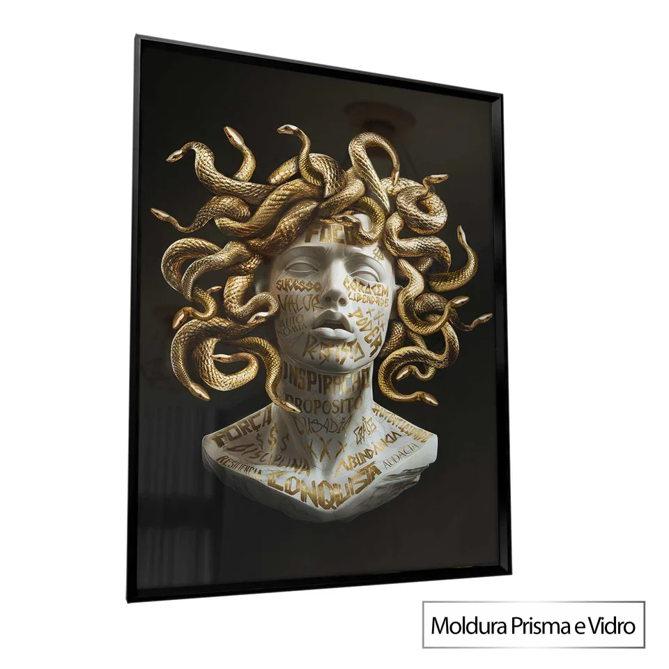 Quadro Medusa Grafite Dourado CRAIG com moldura Prisma e vidro