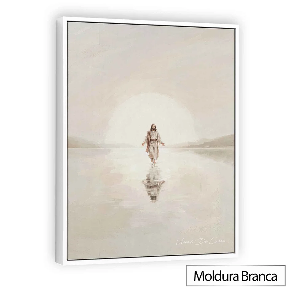 Quadro milagre Sobre as Águas – Coleção Minimalista com moldura de filete branca