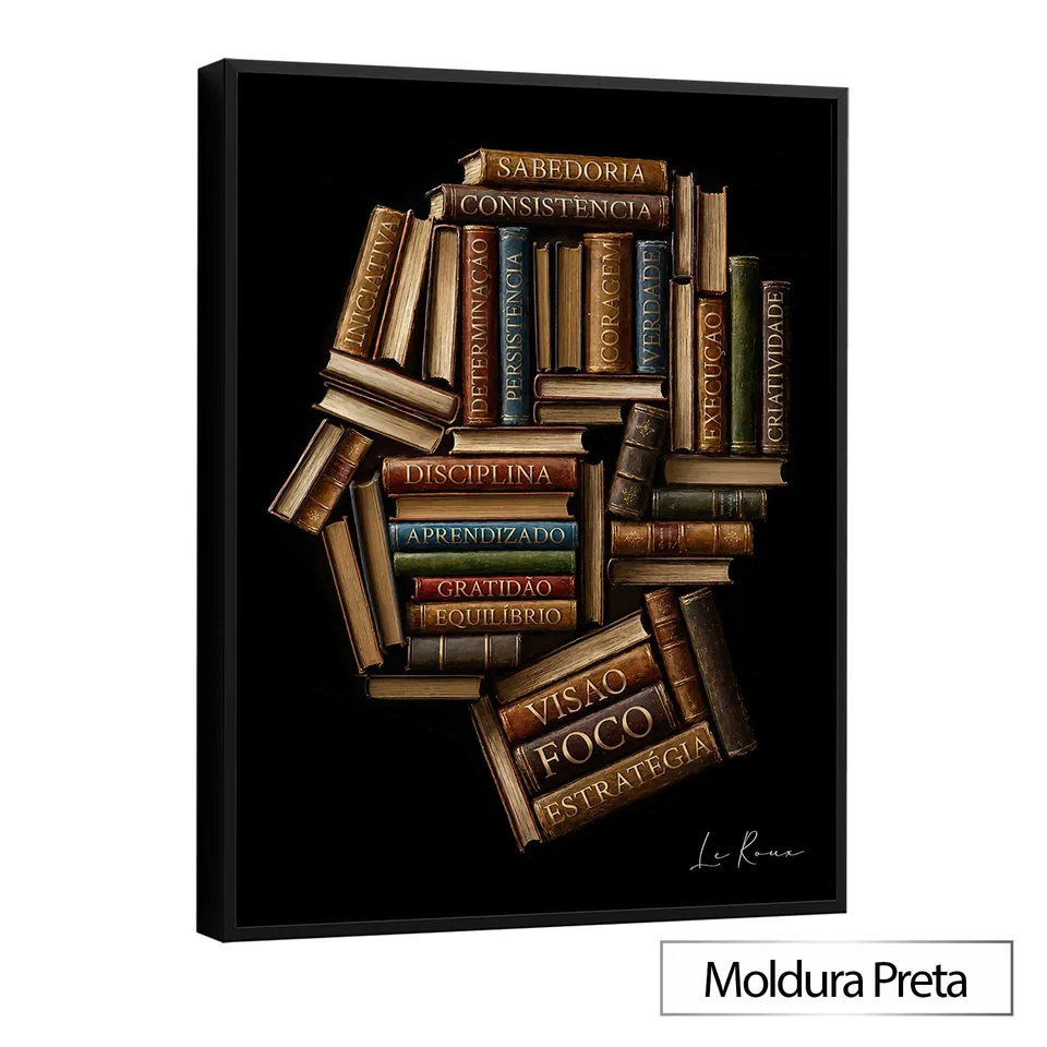 Quadro Mindset do Conhecimento com moldura de filete preta
