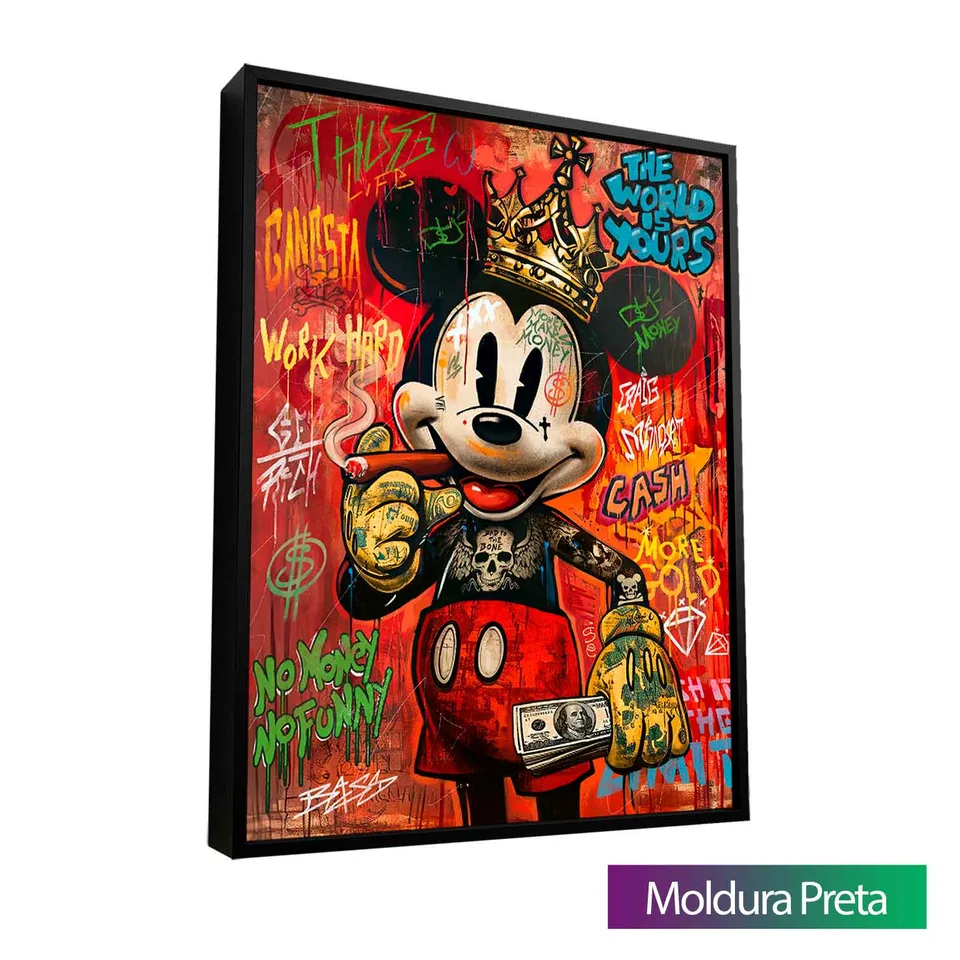 Quadro Mouse Gângster com moldura de filete preta