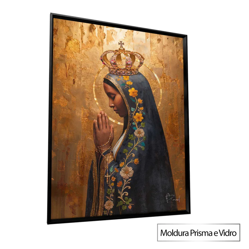 Quadro Nossa Senhora Aparecida Encanto Dourado com moldura Prisma e vidro
