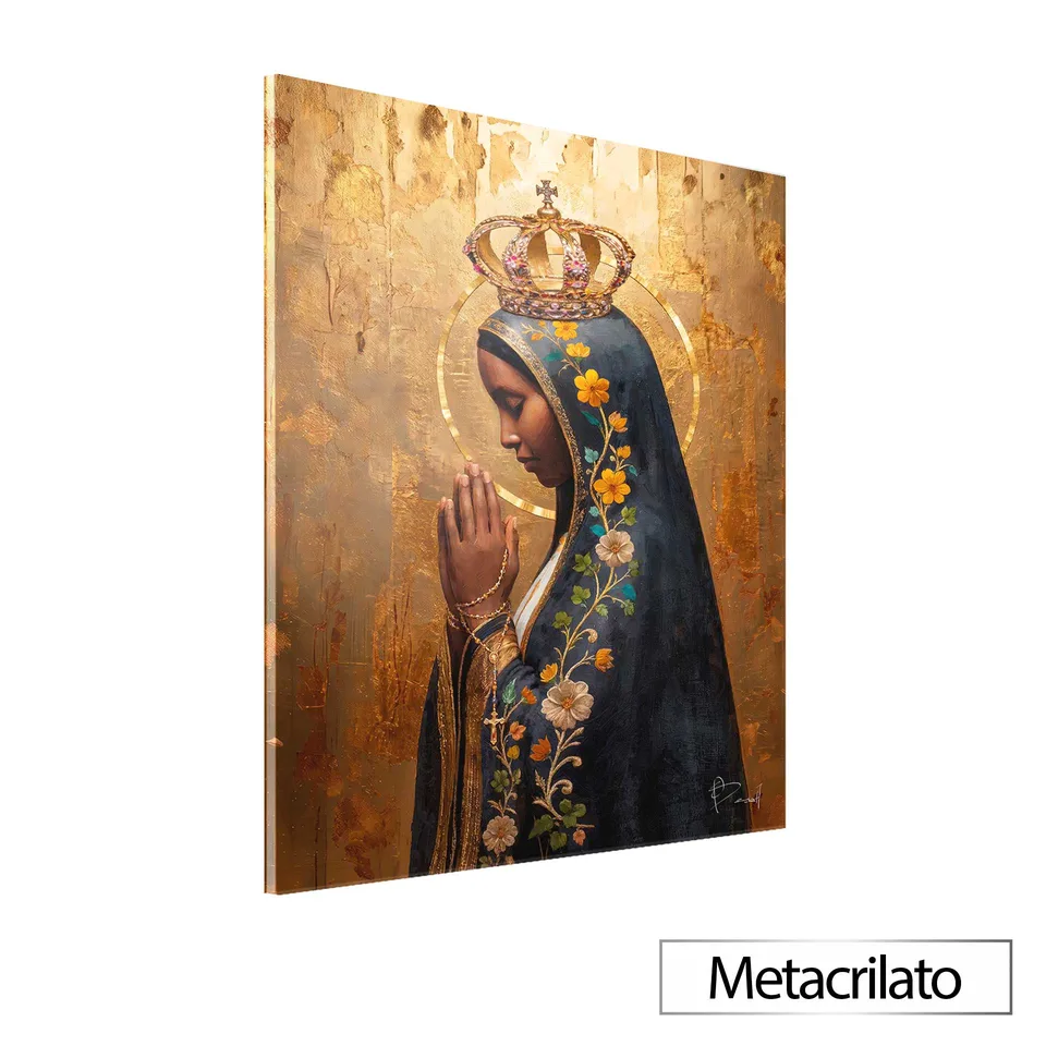 Quadro Nossa Senhora Aparecida Encanto Dourado com acabamento em metacrilato