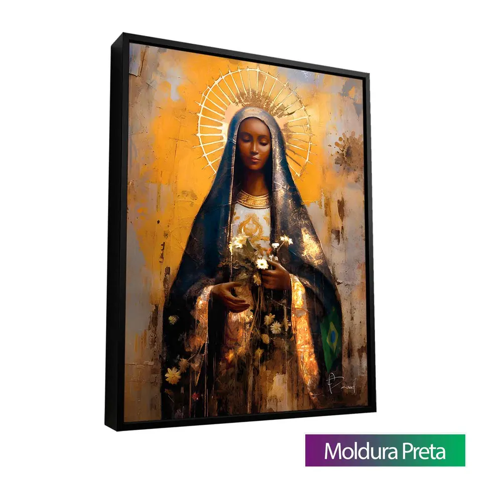Quadro Nossa Senhora Aparecida Strati D'Arte com moldura de filete preta
