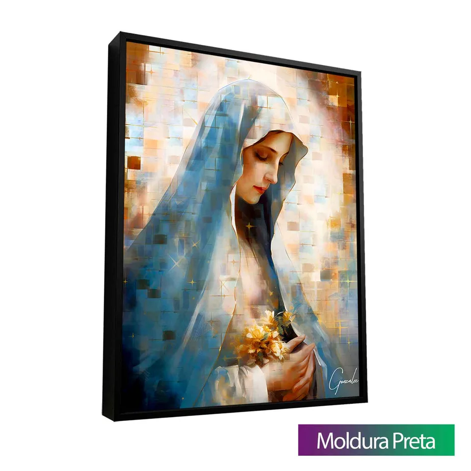 Quadro Nossa Senhora das Graças Grid Art com moldura de filete preta