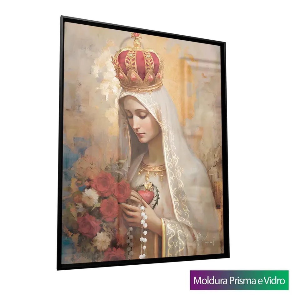 Quadro Nossa Senhora de Fátima Strati D'Arte com moldura Prisma e vidro