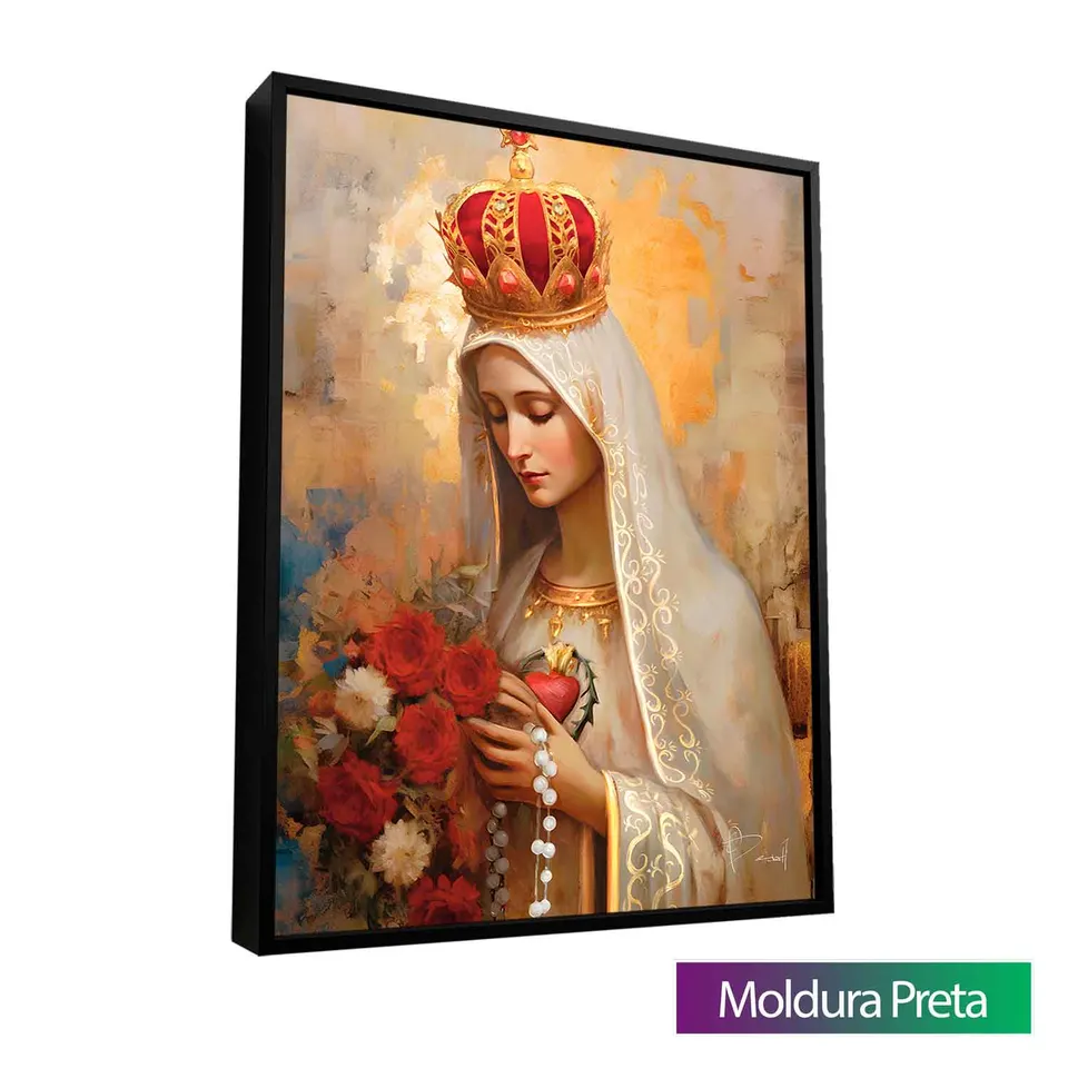 Quadro Nossa Senhora de Fátima Strati D'Arte com moldura de filete preta