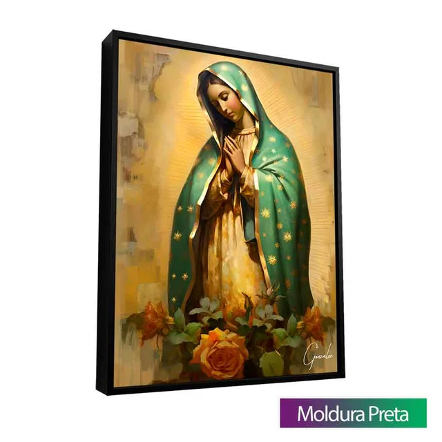 Quadro Nossa Senhora de Guadalupe Strati D'Arte com moldura de filete preta