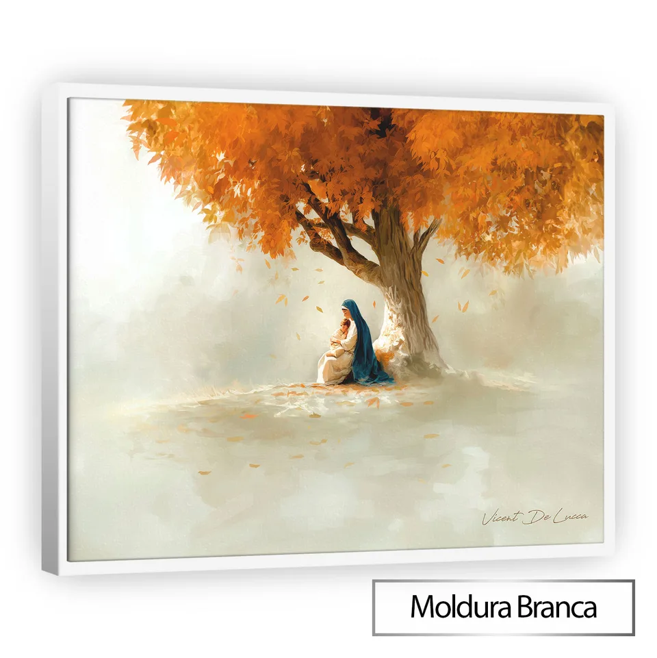 Quadro O Acolhimento de Maria - Coleção Minimalista com moldura de filete branca