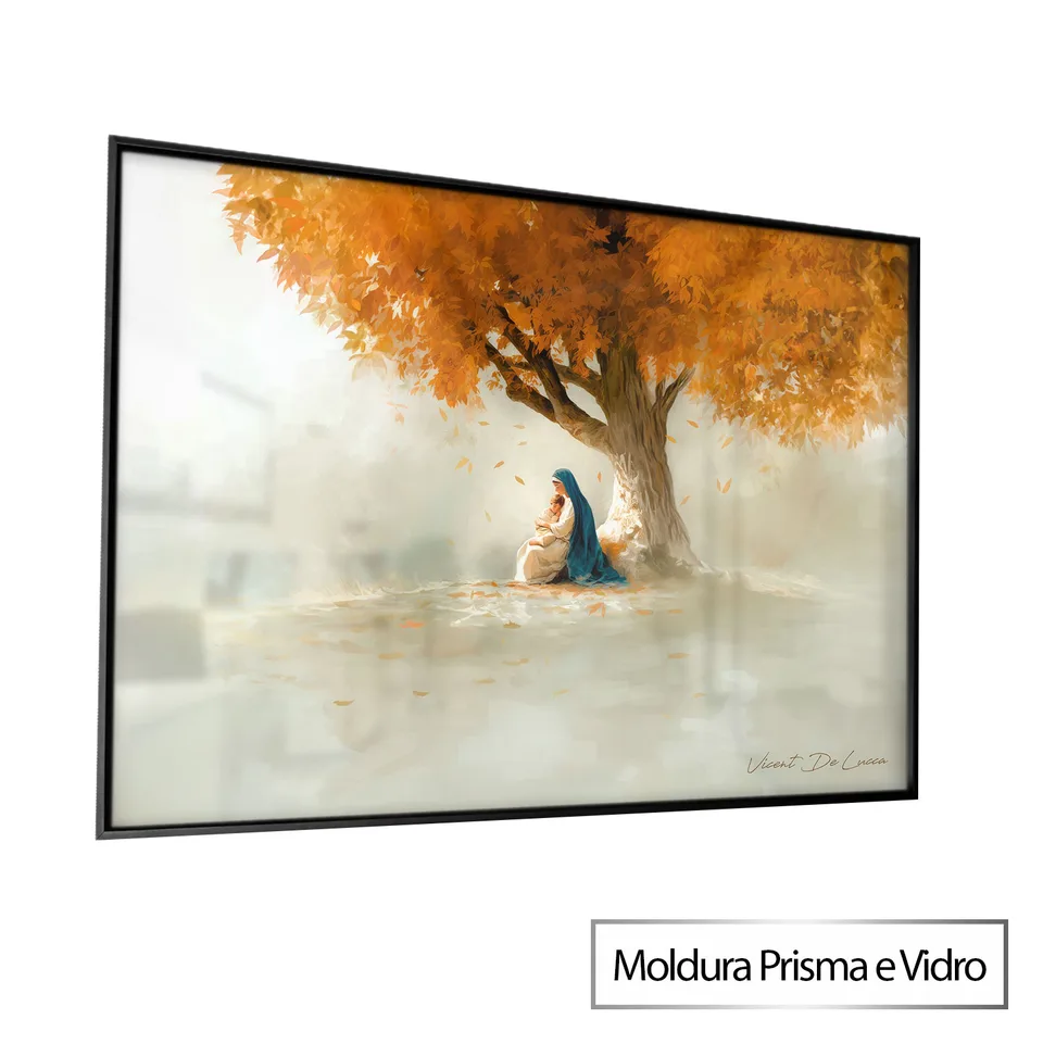 Quadro O Acolhimento de Maria - Coleção Minimalista com moldura Prisma e vidro