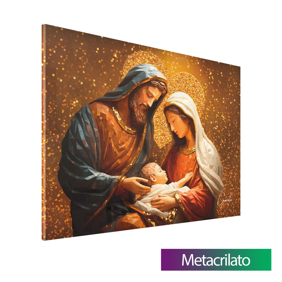 Quadro O Amor da Sagrada Família com acabamento em metacrilato
