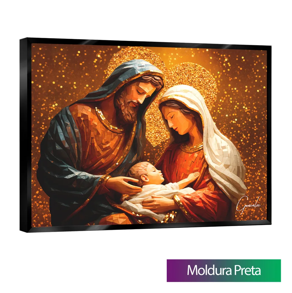 Quadro O Amor da Sagrada Família com moldura de filete preta