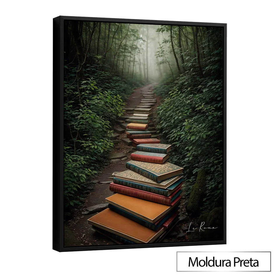 Quadro O Caminho do Conhecimento com moldura de filete preta