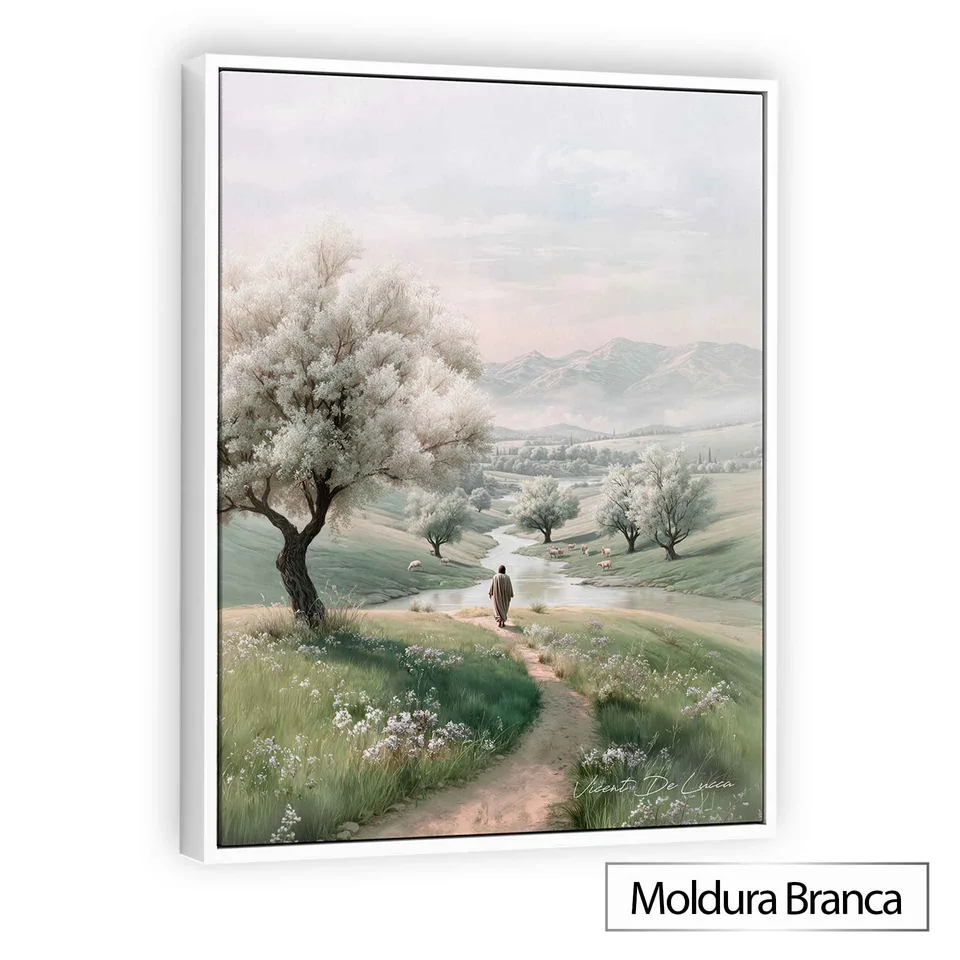 Quadro O Caminho do Pastor com moldura de filete branca