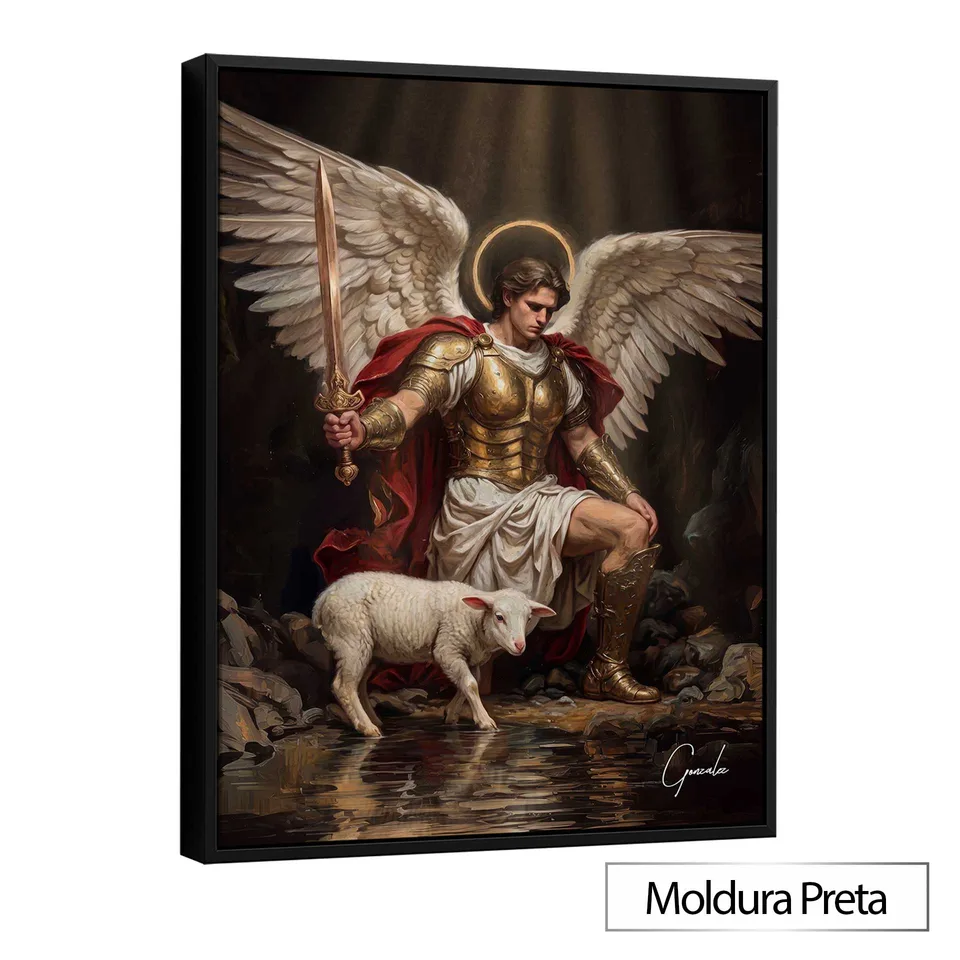 Quadro O Defensor Celestial com moldura de filete preta