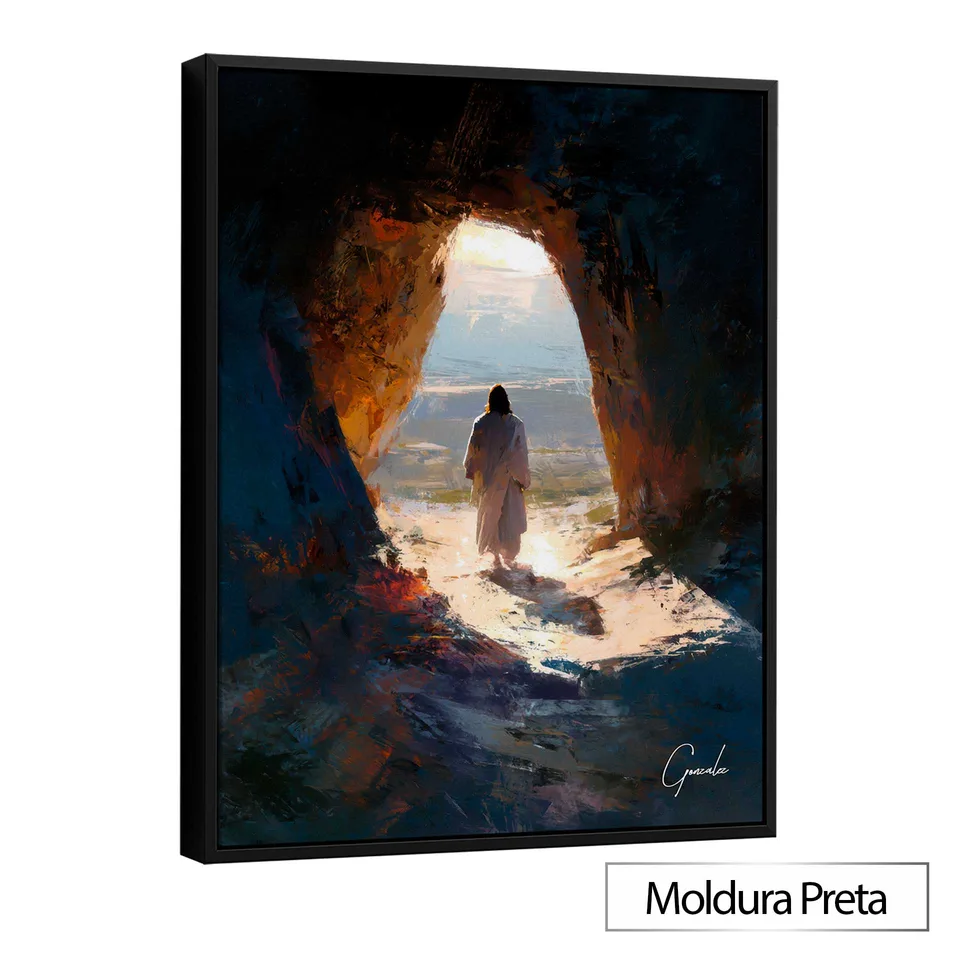 Quadro O Despertar da Fé com moldura de filete preta