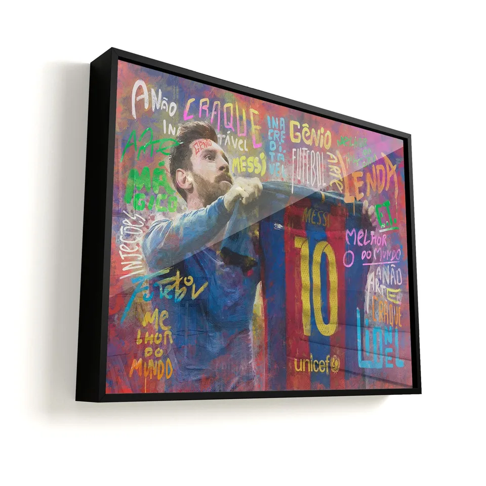 Quadro O ET da Catalunha Messi com moldura Prisma e vidro