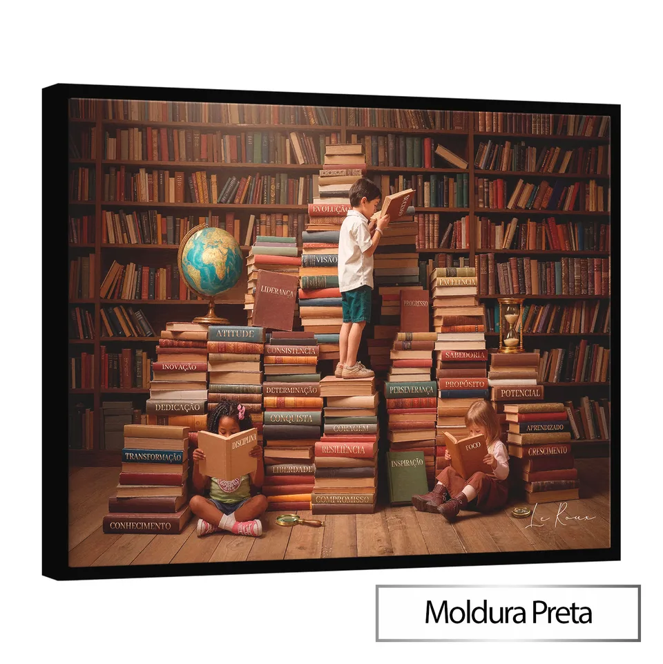 Quadro O Futuro do Mundo com moldura de filete preta