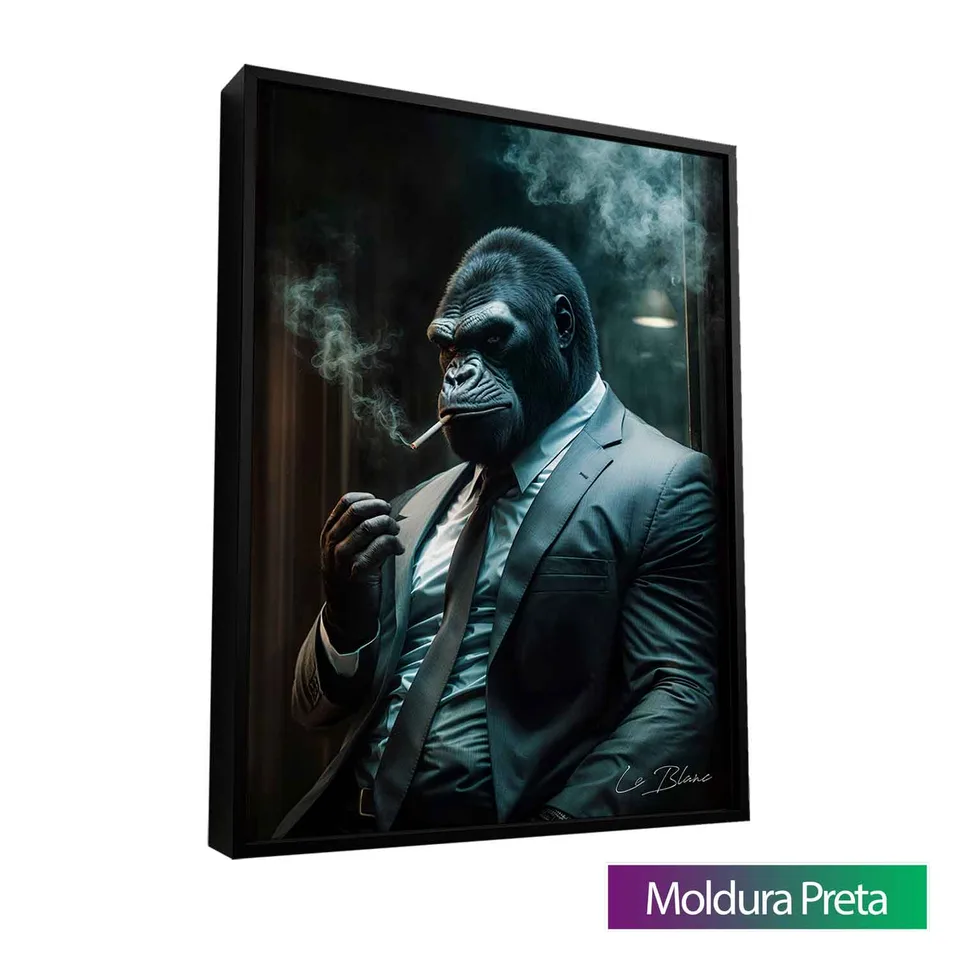 Quadro O Gorila Gângster com moldura de filete preta